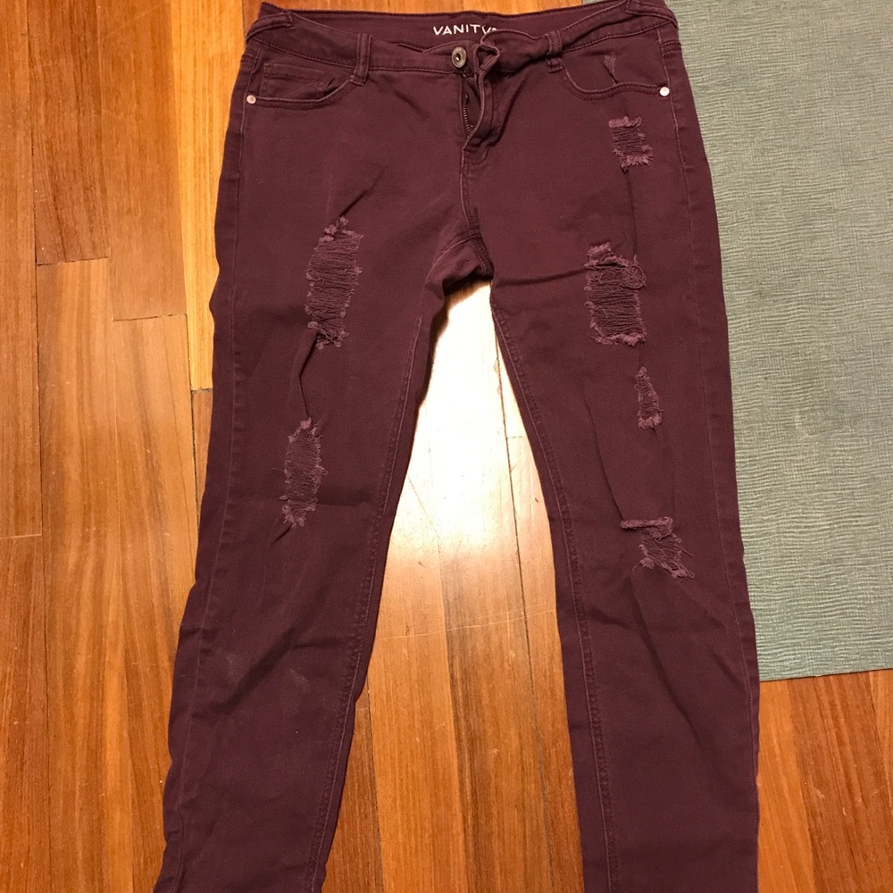 Vanity Purple Distressed Capris